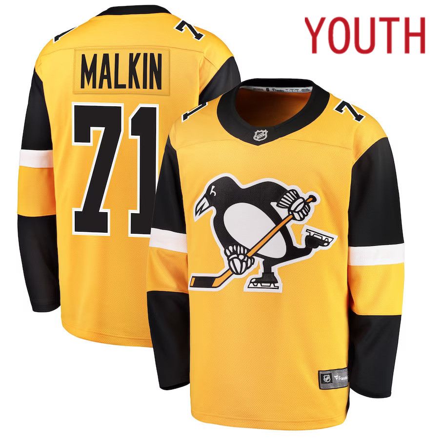Youth Pittsburgh Penguins #71 Evgeni Malkin Fanatics Branded Gold Alternate Breakaway Player NHL Jersey-0